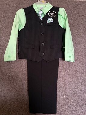 George Black Pinstripe Vest with Mint Green Shirt and Striped Pocket Square